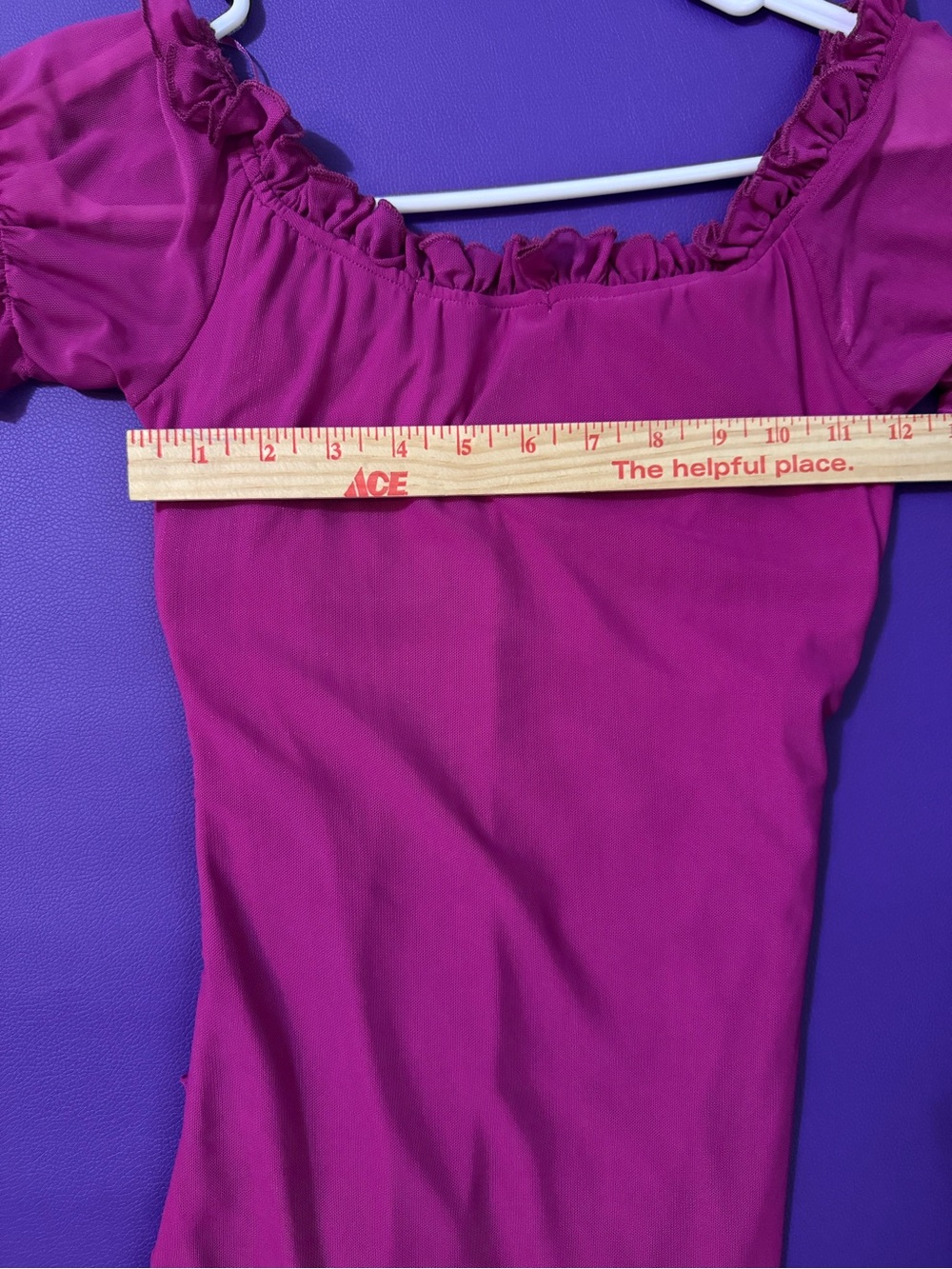 Fuchsia Ruched Mini Dress with Ruffle Neckline - Picture 4 of 5